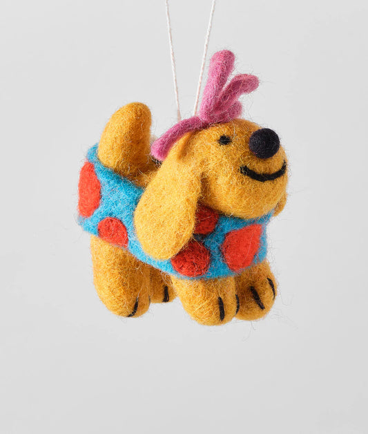 felt ornament - dog with pink bow