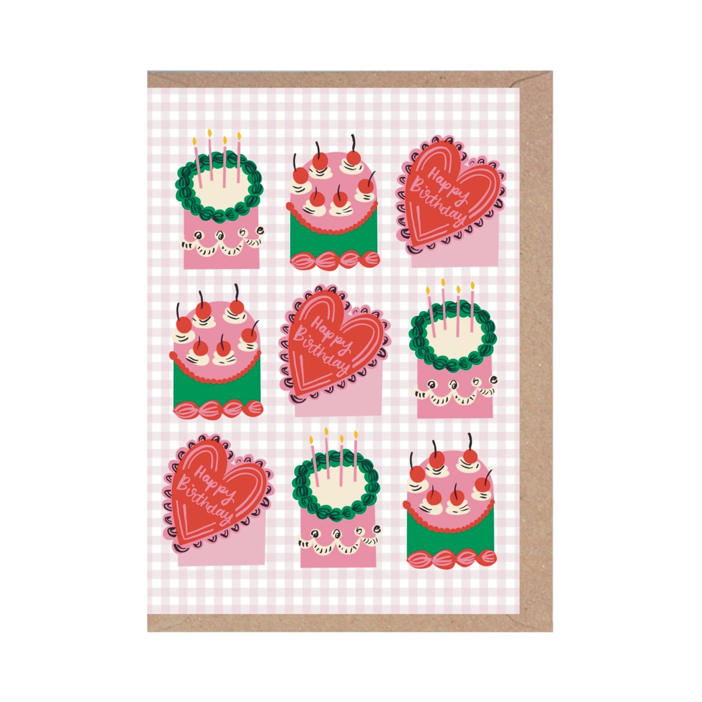 Gingham Birthday Cakes Card