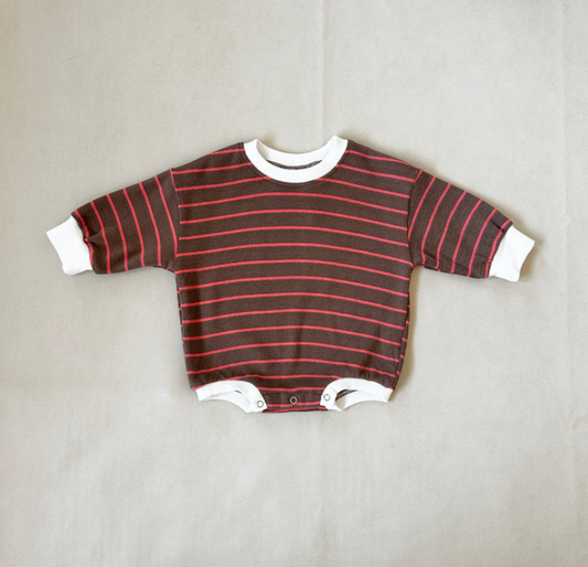 Mabel stripe cotton bodysuit - cappuccino/coral