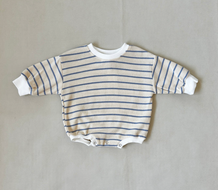 Mabel stripe cotton body suit - blue/cream