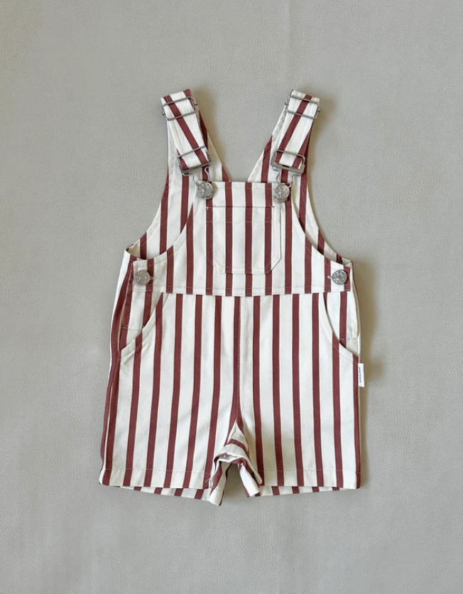 Ellis stripe cotton overalls - cream/maroon