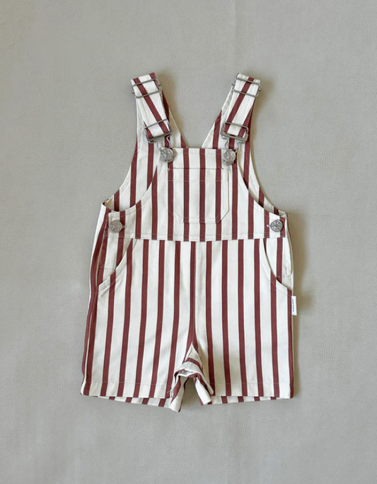 Ellis stripe cotton overalls - cream/maroon