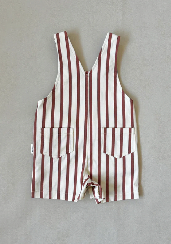 Ellis stripe cotton overalls - cream/maroon