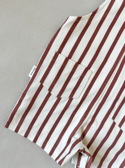 Ellis stripe cotton overalls - cream/maroon