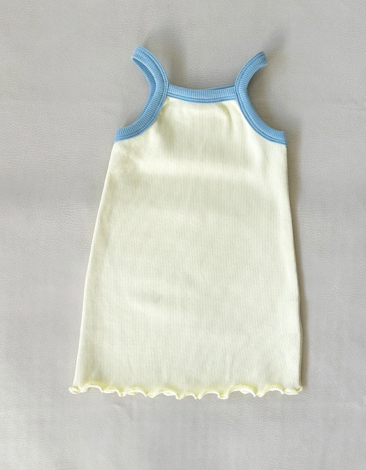 Elsie Mini Ribbed Dress - Lemon Sherbet/Sky Blue