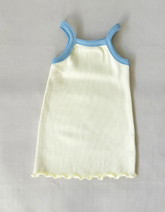 Elsie Mini Ribbed Dress - Lemon Sherbet/Sky Blue