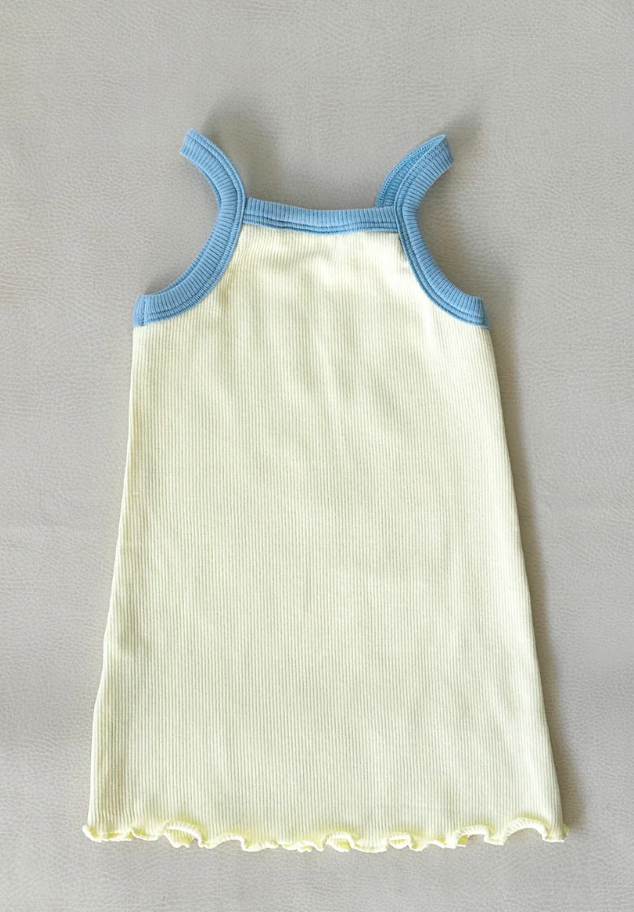 Elsie Mini Ribbed Dress - Lemon Sherbet/Sky Blue