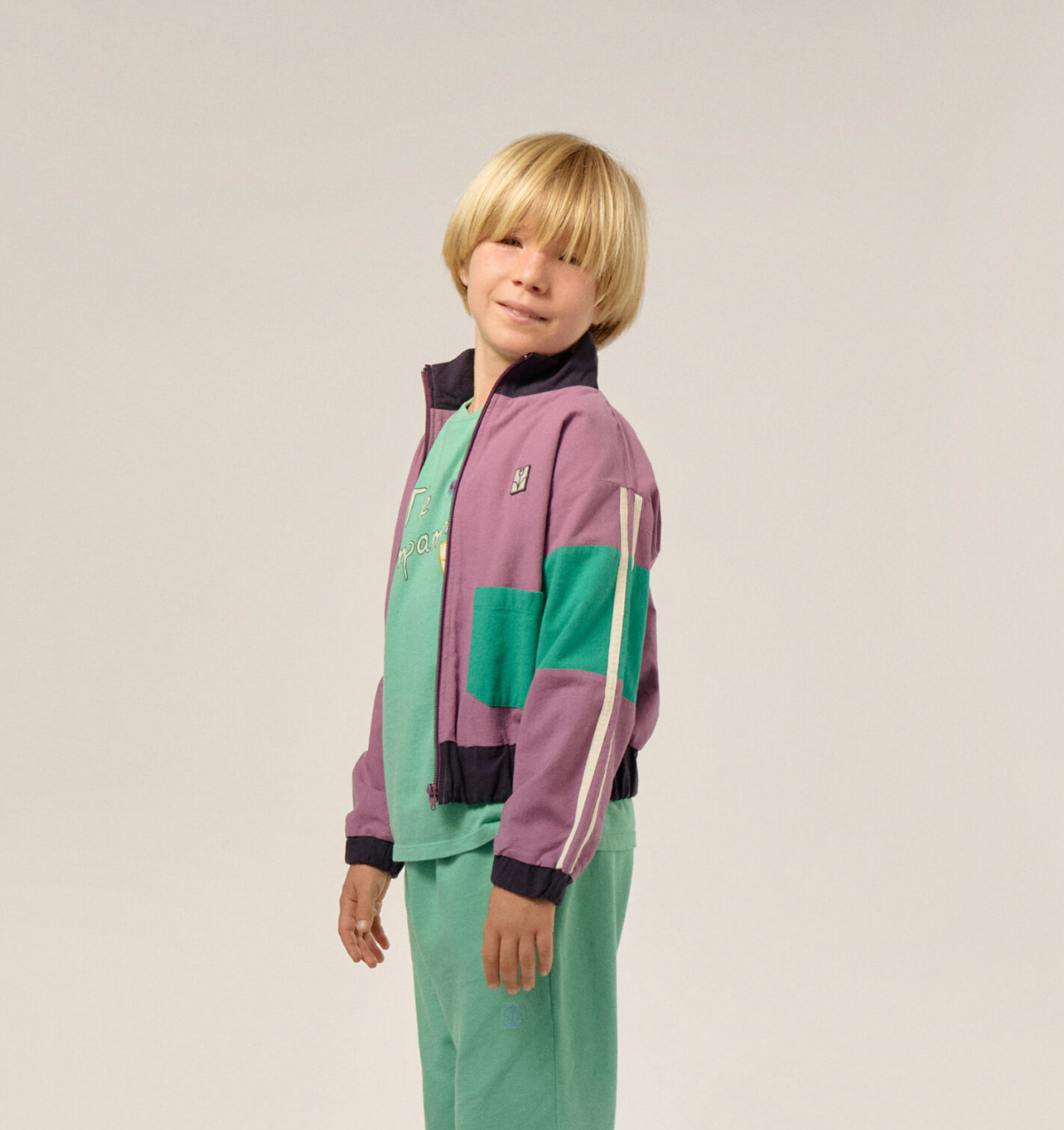 Purple colour block kids jacket