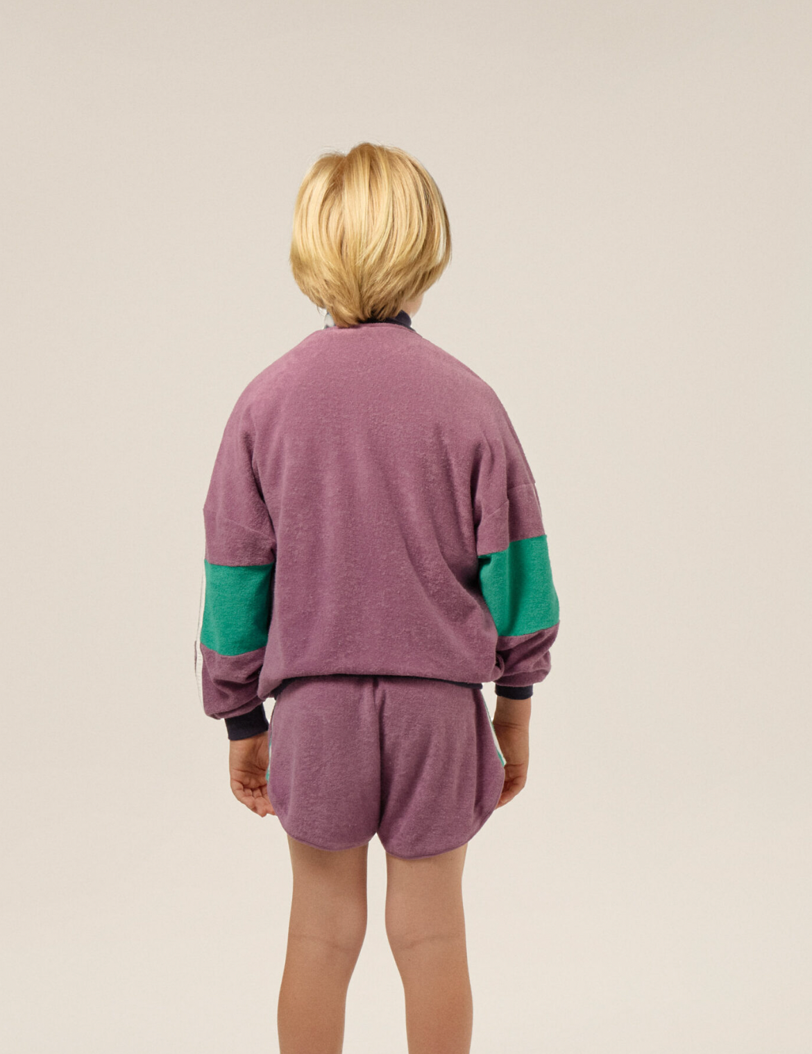 Purple colour block kids shorts