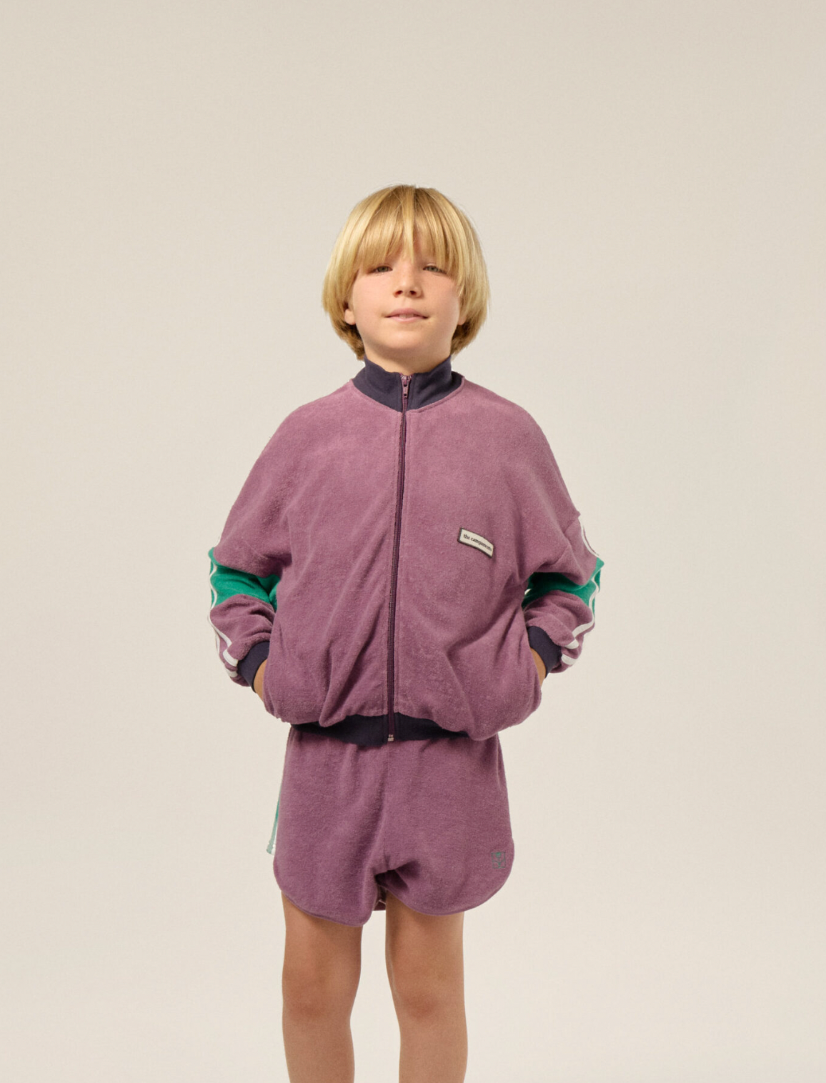 Purple colour block kids shorts