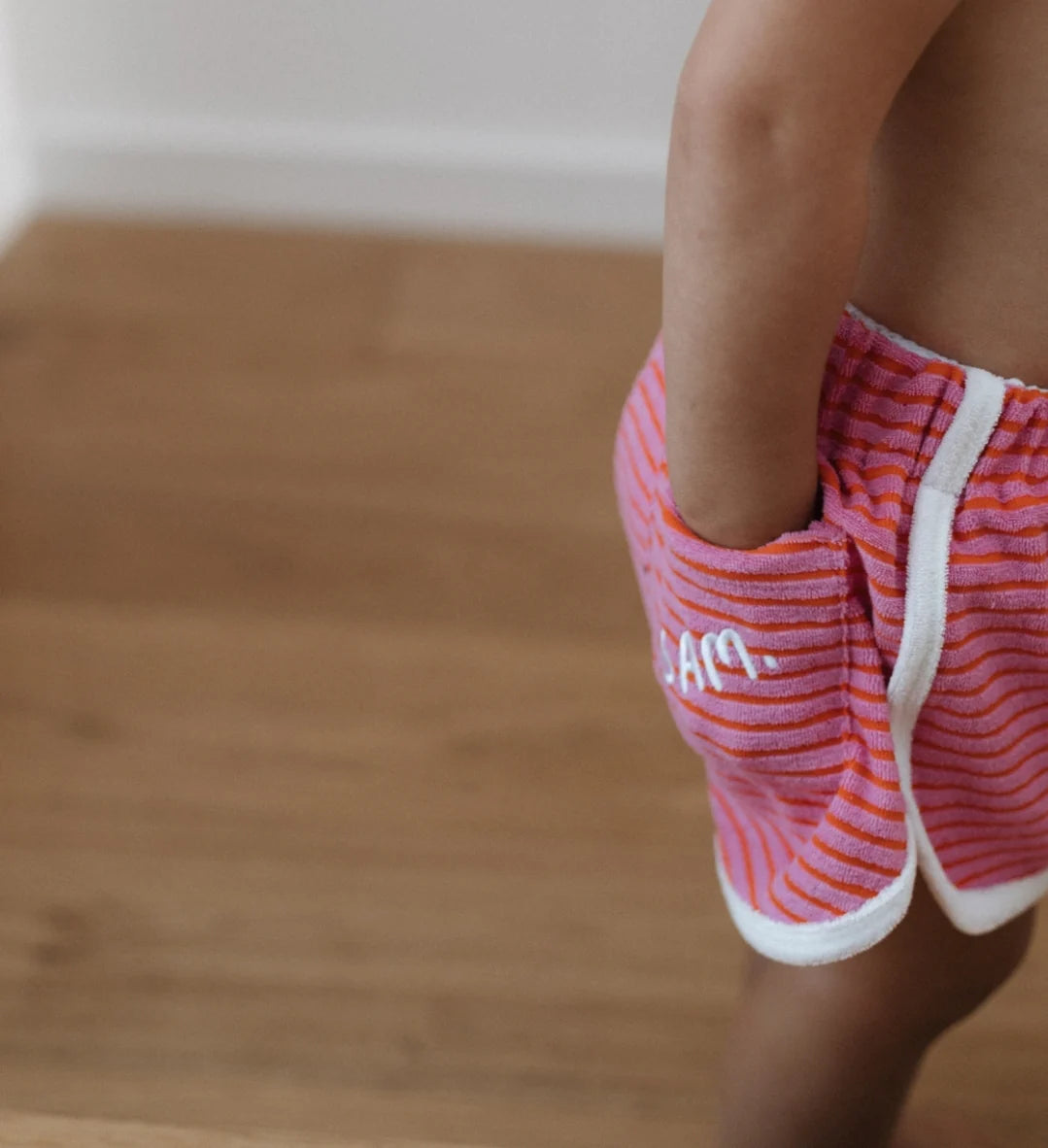 stripe terry shorts - pink/red