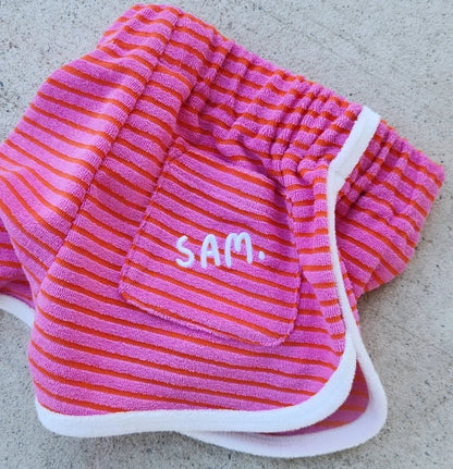 Stripe Terry Shorts Pink Red Back